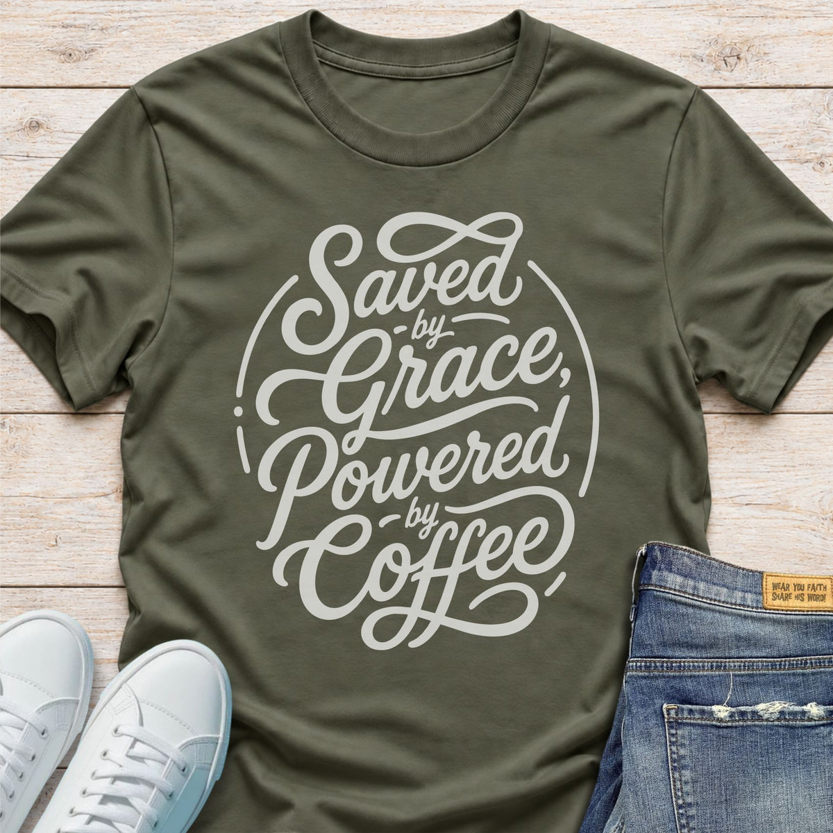 Saved by Grace, Powered by Coffee T-Shirt