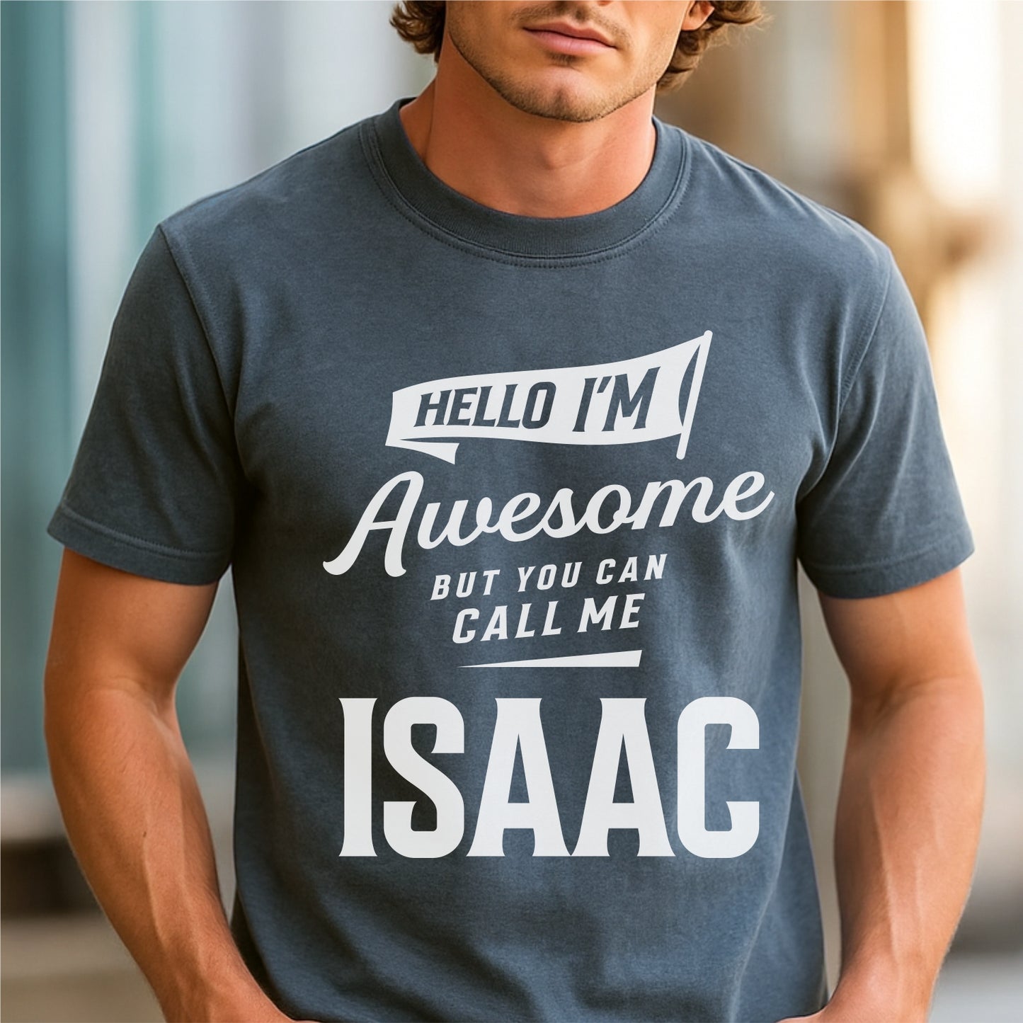 Hello I’m Awesome – Call Me Isaac Customizable Unisex garment-dyed heavyweight t-shirt