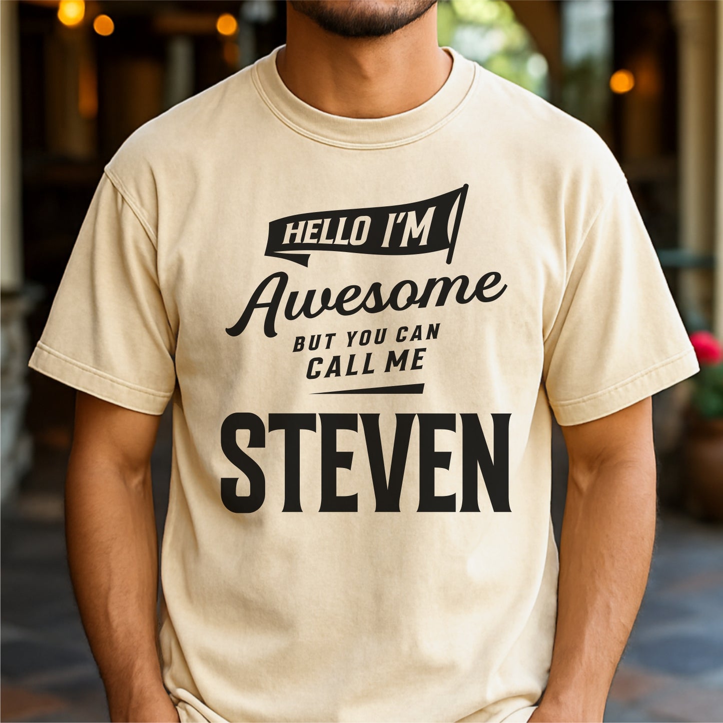Hello I’m Awesome – Call Me Steven Customizable Unisex garment-dyed heavyweight t-shirt