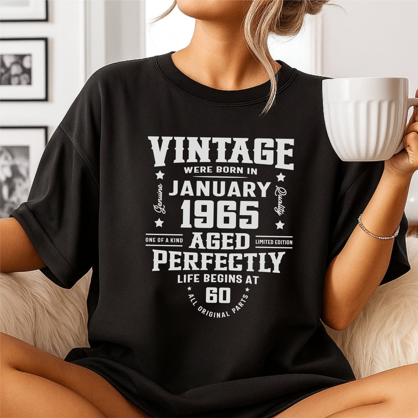 Legends Born in January 1965 Age 60 - Customizable Unisex garment-dyed heavyweight t-shirt