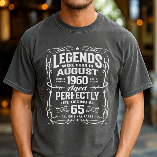 Legends Born in August 1960 Age 65 - Customizable Unisex garment-dyed heavyweight t-shirt