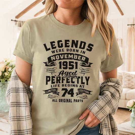 Legends Born in November 1951 Age 74 - Customizable Unisex garment-dyed heavyweight t-shirt