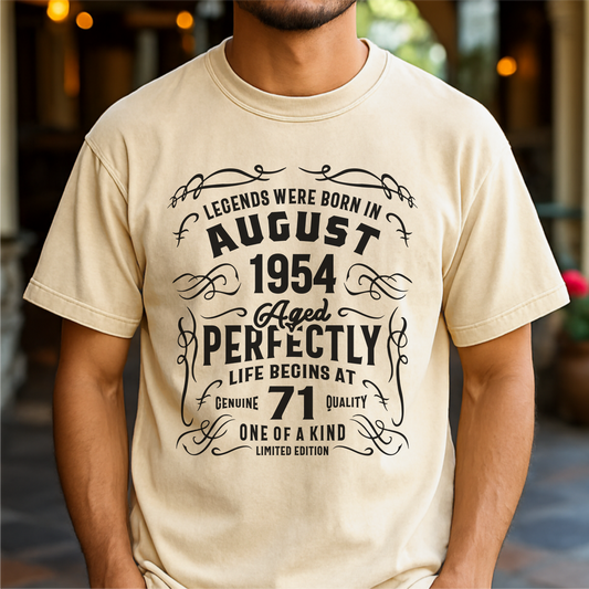 Legends Born in August 1954 Age 71 - Customizable Unisex garment-dyed heavyweight t-shirt