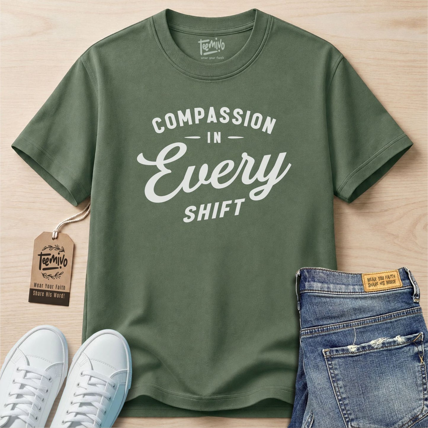 Compassion in Every Shift | Faith in Work | Nurse T-shirt