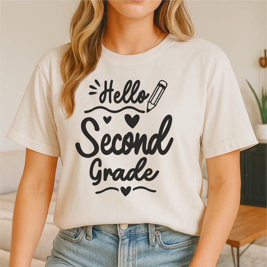Hello Second Grade - Customizable Unisex garment-dyed heavyweight t-shirt