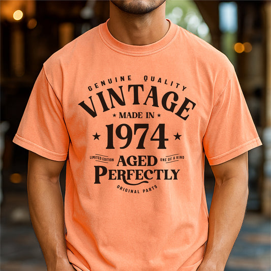 Vintage Made in 1974 Aged Perfectly - Customizable Unisex garment-dyed heavyweight t-shirt