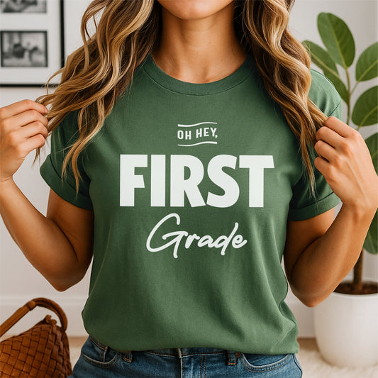 Oh Hey, First Grade - Customizable Unisex garment-dyed heavyweight t-shirt