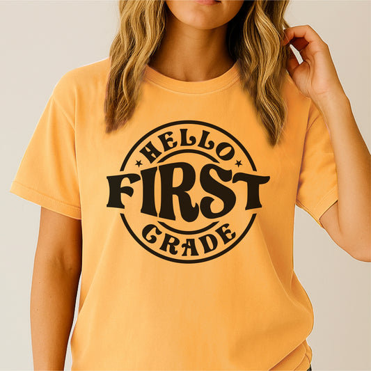 Hello First Grade - Customizable Unisex garment-dyed heavyweight t-shirt
