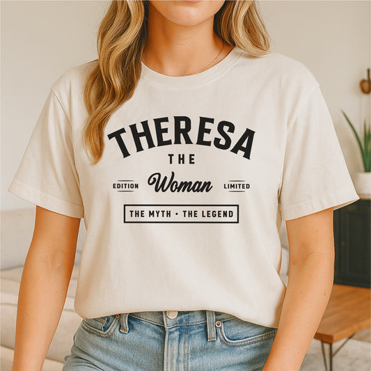 Theresa The Woman The Myth The Legend Customizable Unisex garment-dyed heavyweight t-shirt