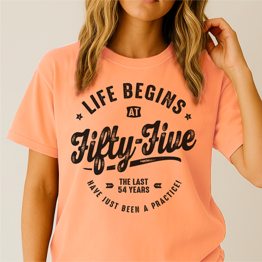 Life Begins at Fifty-Five - Customizable unisex garment-dyed heavyweight t-shirt