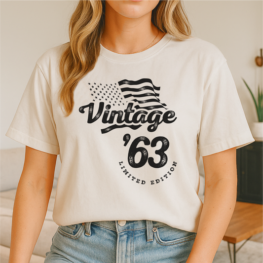 Vintage 1963 - Flag America - Customizable unisex garment-dyed heavyweight t-shirt