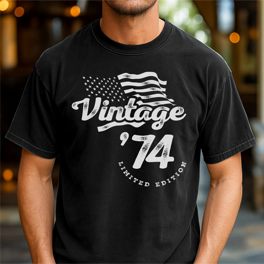 Vintage 1974 - Flag America - Customizable unisex garment-dyed heavyweight t-shirt