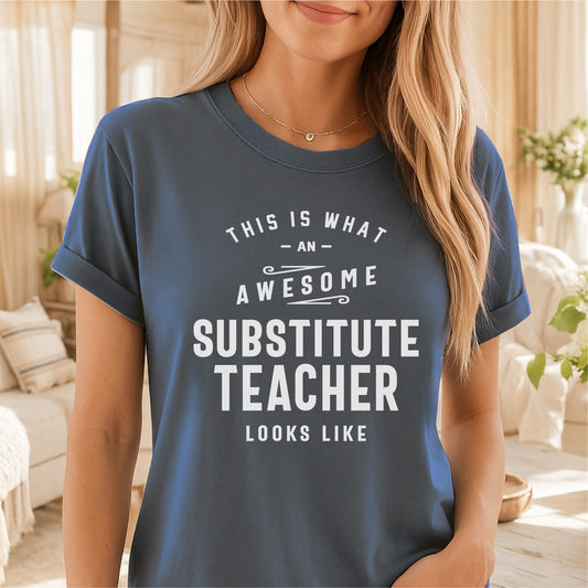 Awesome Substitute Teacher Funny Quote - Customizable unisex garment-dyed heavyweight t-shirt