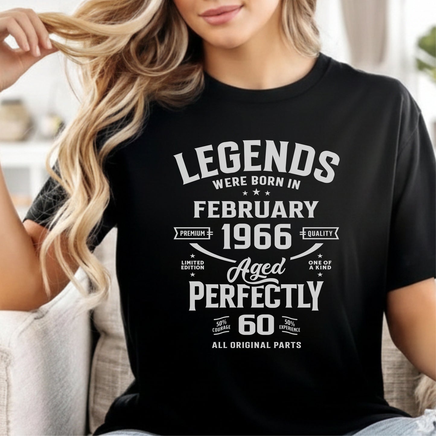 Custom Month-Year-Age - Legends Born in February 1966 Age 60 unisex classic tee