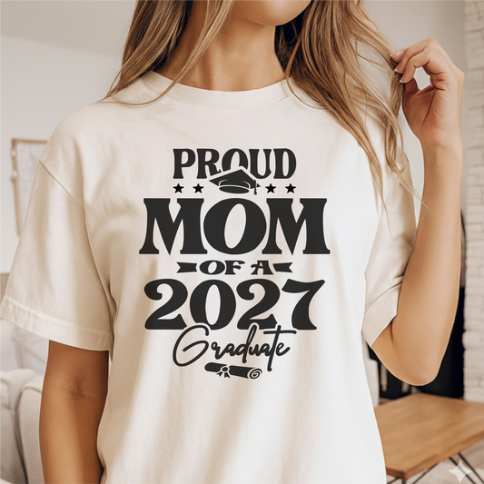 Custom Name-Year - Proud Mom of a 2027 Graduate unisex classic tee